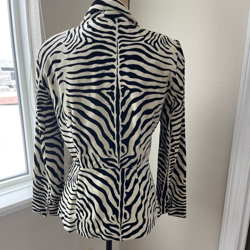 Zebra Print Women's Blazer Jacket - Black & White Velvet Feel - Picture 3 of 11